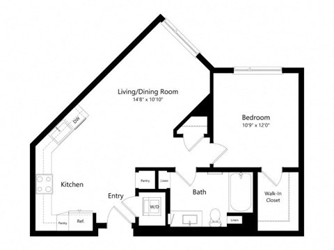 Floor plan for 1 bed, 1 bath, 705 sqft